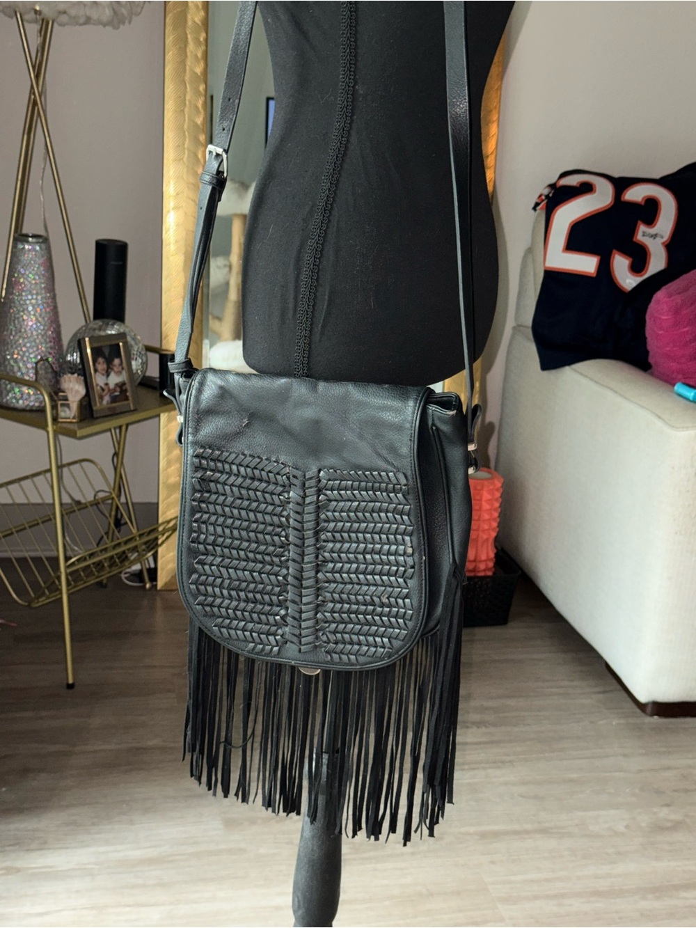 BCBGeneration Black Braided Fringe Crossbody - Picture 2 of 8